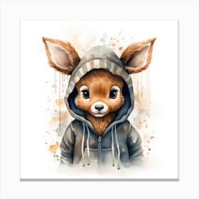 Watercolour Cartoon Reindeer In A Hoodie Canvas Print