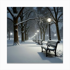 Park Benches At Night Canvas Print