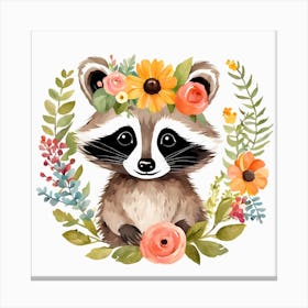 Floral Baby Racoon Nursery Illustration (7) Canvas Print