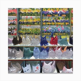 'Cats In Flower Shop' Canvas Print