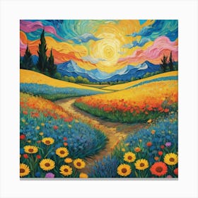 Sunset In The Meadow Canvas Print