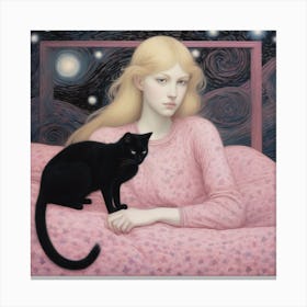 Night With A Black Cat Canvas Print