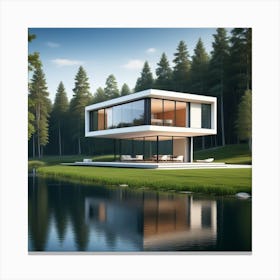 Casa Moderna Frente Al Lago Canvas Print