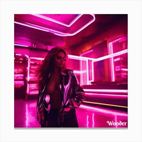 Neon Girl In Neon Jacket Canvas Print