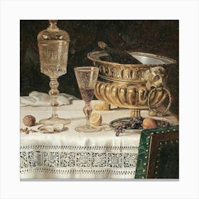 Table With A Glass Of Champagne Canvas Print