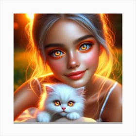 Cute Girl With Cat Canvas Print