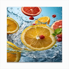 Oranges And Raspberries In Water Canvas Print