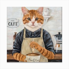 Cat Café Barista Crew Print Art - Picture Cats In Aprons Crafting Coffee, Creating A Charming And Cozy Atmosphere In Your Space Canvas Print