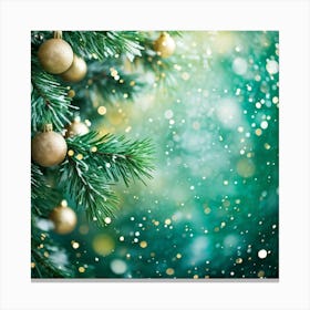 Abstract Concept Of Christmas Using Evergreen Branches As Main Subject Covered In Fine Glittering S (1) Canvas Print