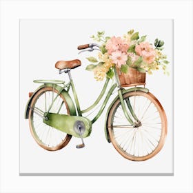 Green Bicycle With Flowers 1 Canvas Print