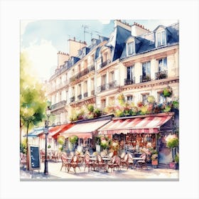 Watercolor Paris Cafe Canvas Print