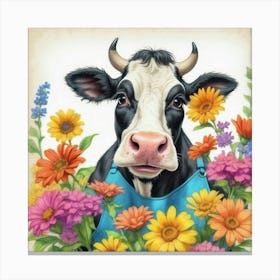 Cow In Flowers Canvas Print