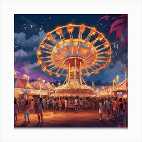 Amusement Park At Night Canvas Print