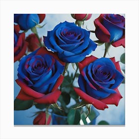 Blue And Red Roses Canvas Print