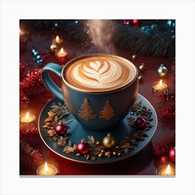 Coffee Cup With Christmas Decorations Canvas Print
