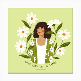 Woman With Daisies, One Day At A Time Canvas Print