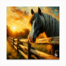 Abstract Horse in pasture at sunset Canvas Print