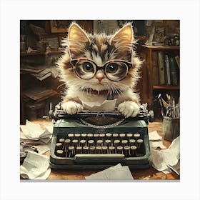 Funny Cat Writer Vintage 13 Canvas Print