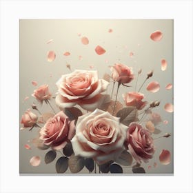 Pink Roses With Flying Petal Canvas Print
