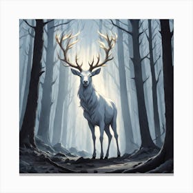 A White Stag In A Fog Forest In Minimalist Style Square Composition 72 Canvas Print