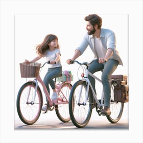 Father and Daughter Riding Bicycle Canvas Print