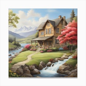 House By The Stream Canvas Print