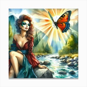 Beautiful Woman With A Butterfly Canvas Print