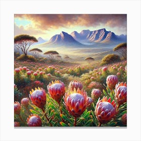 An Oil Painting Of A Field Of Protea Flowers In South Africa.AI 1 Canvas Print