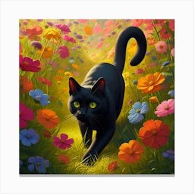 Black Cat into The Garden 1 Canvas Print