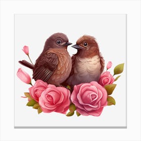 Birds On Roses 5 Canvas Print