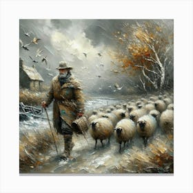 Shepherds In The Snow Canvas Print