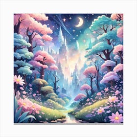 A Fantasy Forest With Twinkling Stars In Pastel Tone Square Composition 442 Canvas Print