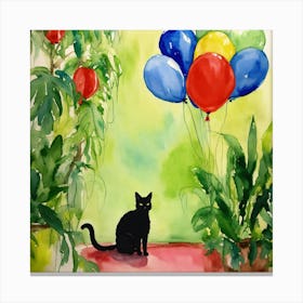 Cat With Balloons Canvas Print