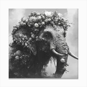 Elephant With Flowers On Its Head Canvas Print