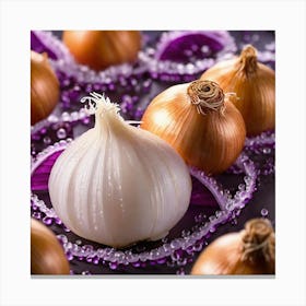 Garlic On Purple Background Stock Photo Canvas Print