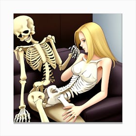 Skeleton and girl Canvas Print