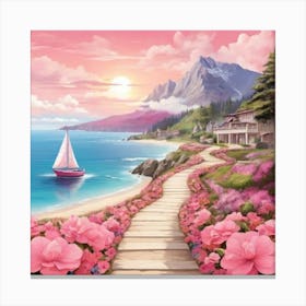 Pink Flowers On The Beach 4 Canvas Print