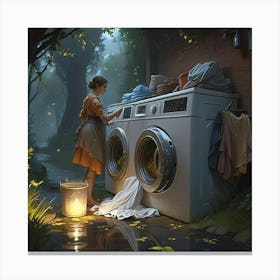 Woman Washing Clothes Canvas Print