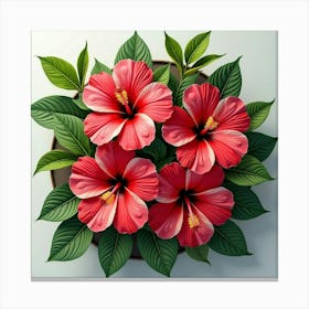 A Beautiful Arrangement Of Tropical Hibiscus Flowers With Lush Greenery 6 Canvas Print