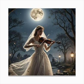 Bride Playing Violin At Night Canvas Print