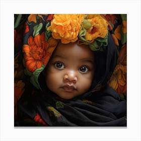 Portrait Of A Baby Wearing Flowers Canvas Print