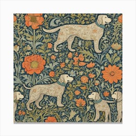 william morris with Dogs And Flowers Canvas Print