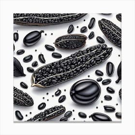 Black Beans And Seeds Seamless Pattern Canvas Print