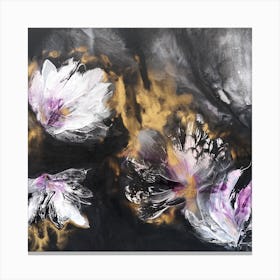 Black Background Abstract Flowers 2 Square Canvas Print