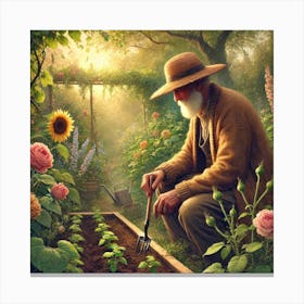 The Gardener’S Wisdom An Elderly Man Tending To His Lush Garden Art Print Stampe su tela