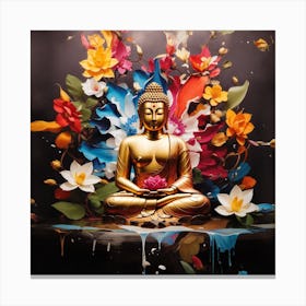 Buddha surrounded with exotic flowers Canvas Print