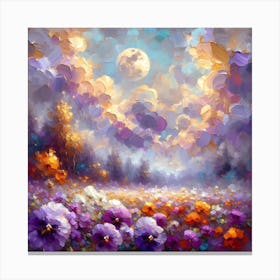 Moonlight Over Purple Flowers 1 Canvas Print