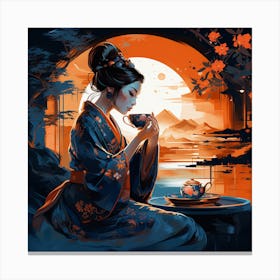 Geisha Woman Drinking Tea 1 Canvas Print
