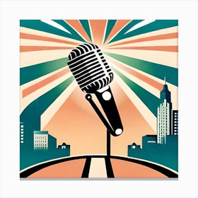 Cityscape Microphone Broadcast Interview Retro Vintage Canvas Print