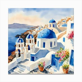 Santorini Greece Watercolor 4 Canvas Print